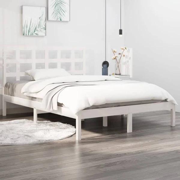 Bed Frame White Solid Wood 135x190 cm 4ft6 Double