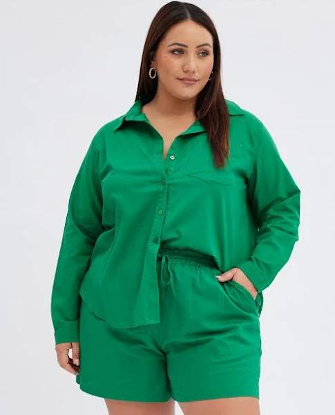 You & All - Women's Green Shirts - Green Long Sleeve Linen Blend Shirts - Size One Size, 20 at The Iconic