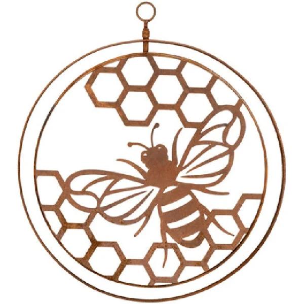 Double Ring Bee 34cm Corten Steel Outdoor Ornament Garden Patio Decor Assorted - AfterPay & zipPay Available