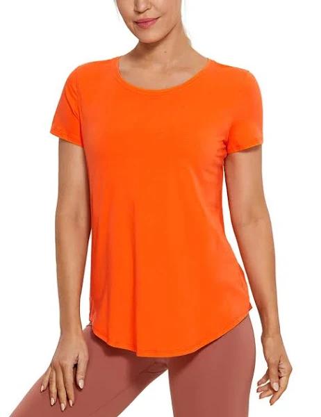 CRZ Yoga Women's Casual Relaxed Fit Shirts Pima Cotton Short Sleeves Coral / L