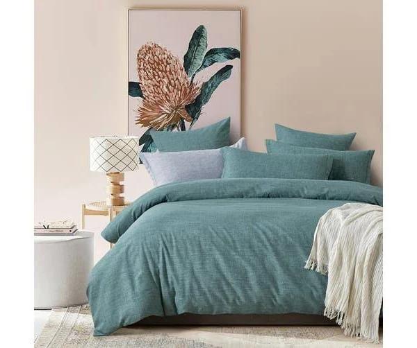 CleverPolly Linen Look Quilt Cover Set - Green - Super King - AfterPay & zipPay Available