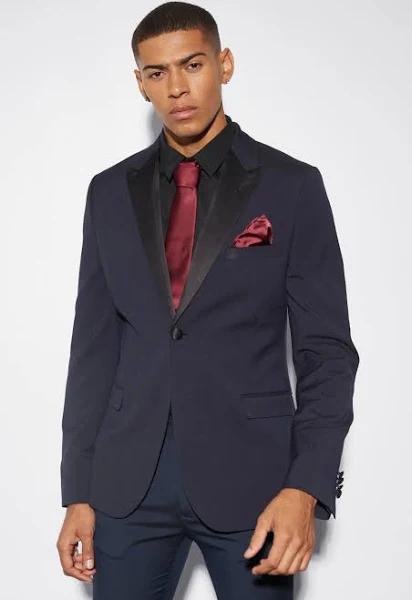 Mens Navy Skinny Tuxedo Single Breasted Suit Jacket