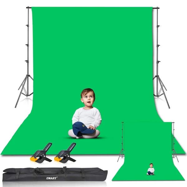 EMART Photo Video Studio 8.5 x 10ft Green Screen Backdrop Stand Kit, Photography Background Support System with 10 X12ft 100% Cotton Muslin