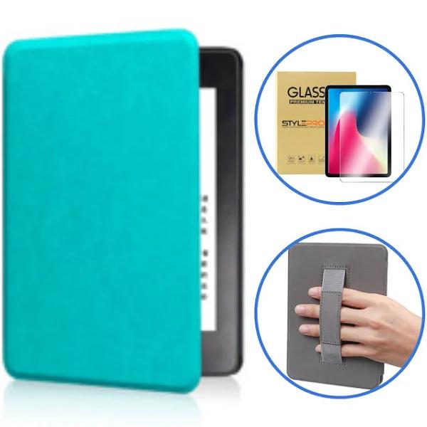 StylePro, Combo, Kindle 11th Gen 2022 Case With Hand Strap + Screen Protector, Ice Blue.