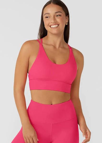 Lorna Jane Womens Lotus Longline Sports Bra Neon Raspberry / XL