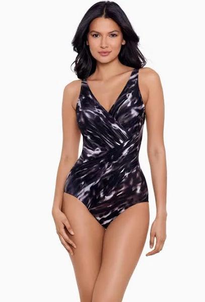 Miraclesuit Swim Tempest Oceanus One Piece V Neck Shaping Swimsuit in Black Brown Black 12