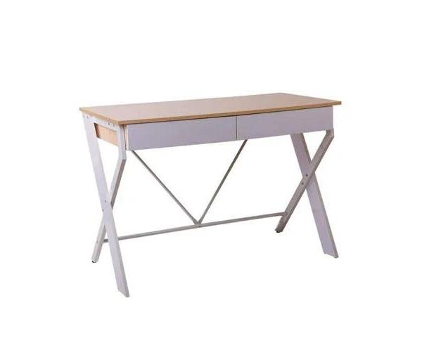 Metal Desk with Drawer - White with Oak Top