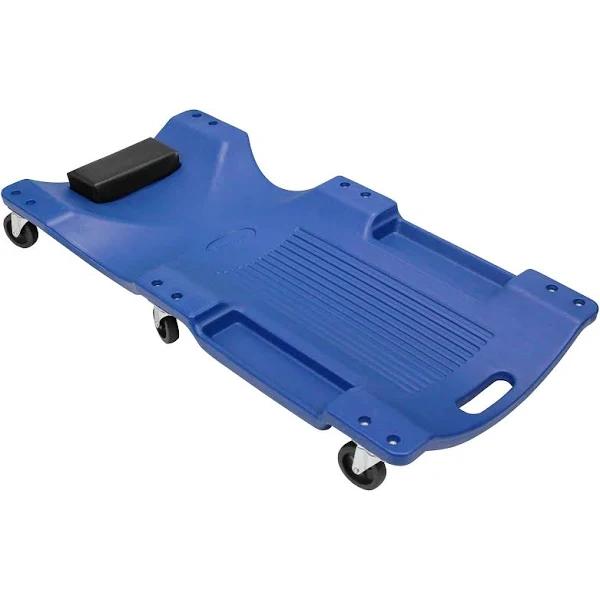 Garage Creeper Mechanic Workshop Trolley Swivel Wheels Castor Car Roller Blue Heavy Duty Strong Plastic 120kg Rated Integrated Moulded Trays