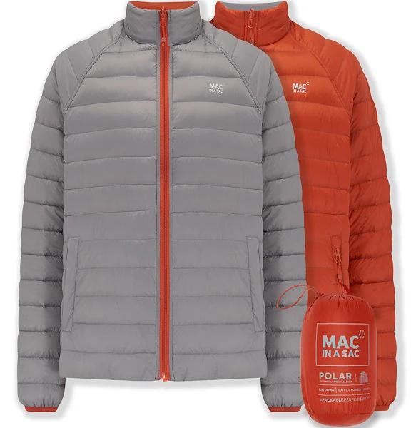 Mac in A Sac Packable Adult Men Polar Duck Down Reversible Jacket Orange Grey XS