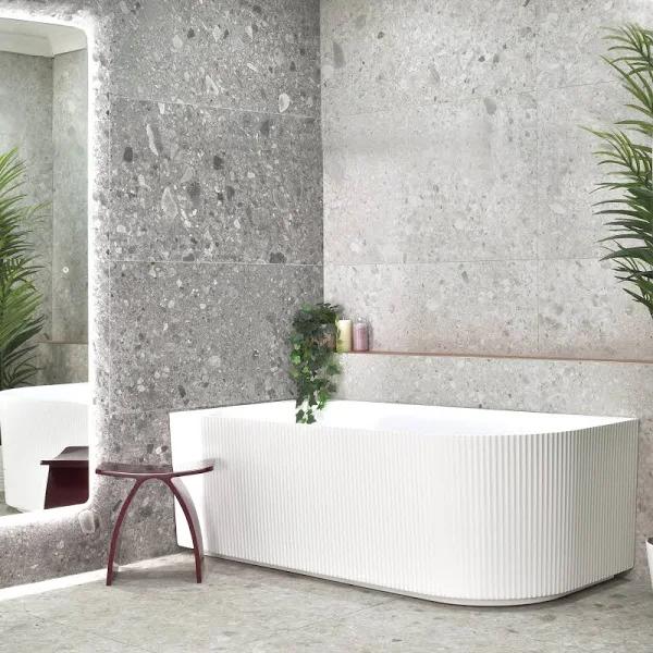 Brighton Groove 1700mm Fluted Left Corner Freestanding Bath, Matte White