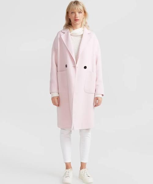 Belle & Bloom Publisher Double-Breasted Wool Blend Coat in Pink Pale Pink M