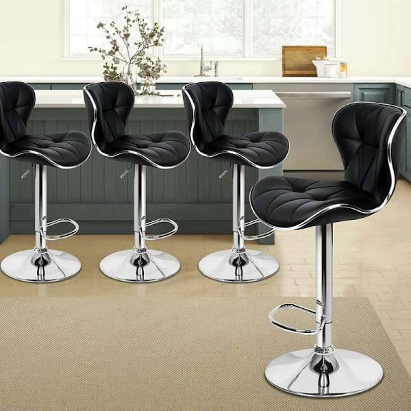 ALFORDSON 4x Bar Stools Luna Kitchen Swivel Chair Leather Gas Lift Black