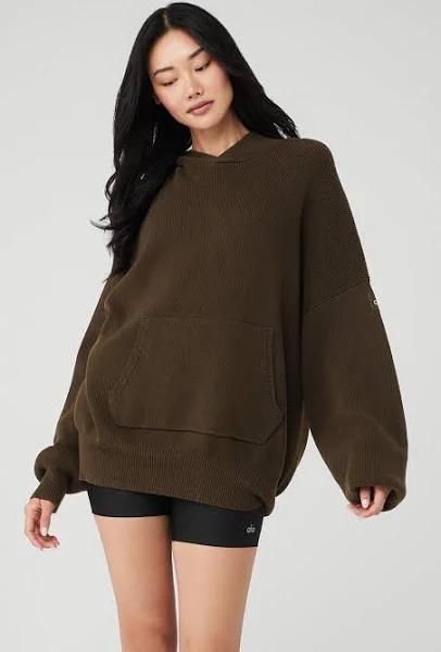 Alo Yoga | Scholar Hooded Sweater Sweatshirt in Espresso Brown, Size: XS