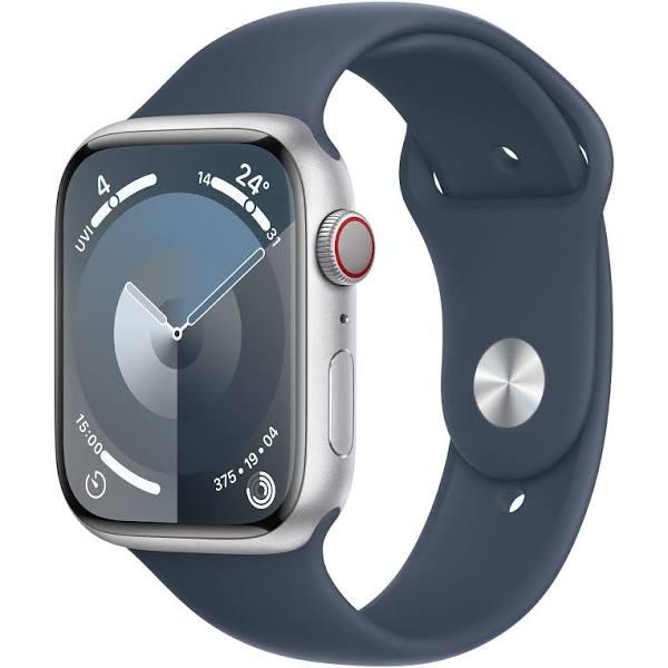 Apple Watch Series 9 (GPS + Cellular) 45mm - Silver Aluminium Case With Storm Blue Sport Band - S/M