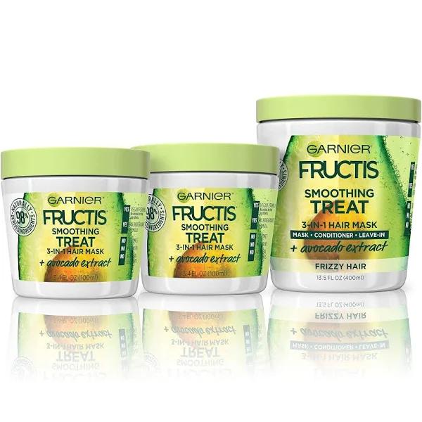 Garnier Hair Care Fructis Avocado Hair Treats, Smoothing Hair Mask with Avocado Extract, Vegan Formula, No Silicones, No Parabens, 400ml (1) and 100ml