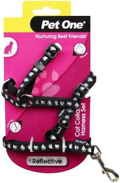 Pet One Reflective Cat Harness & Lead Set - Black