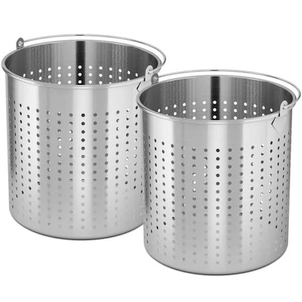 SOGA 2x 98L 18/10 Stainless Steel Perforated Stockpot Basket Pasta Strainer With Handle