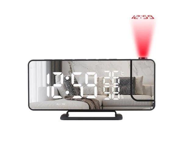 LED Digital Smart Alarm Clock Projection Temperature Time Projector FM Radio