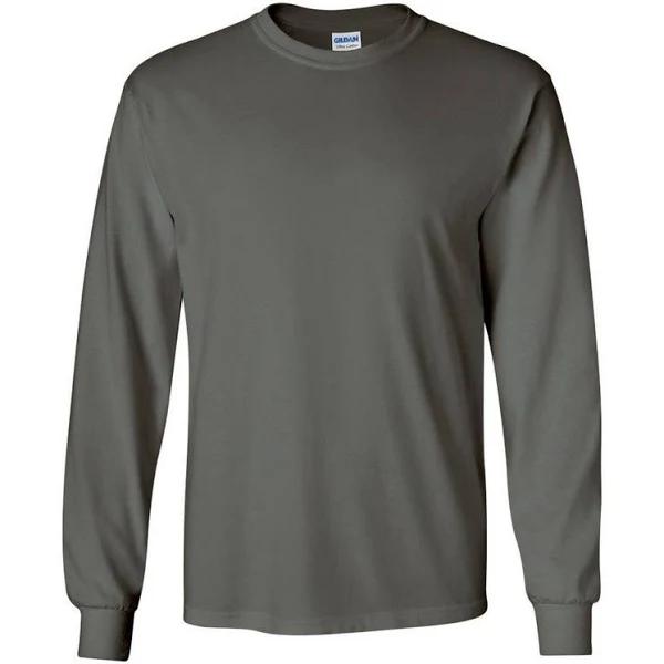 Gildan Mens Plain Crew Neck Ultra Cotton Long Sleeve T-Shirt Charcoal S