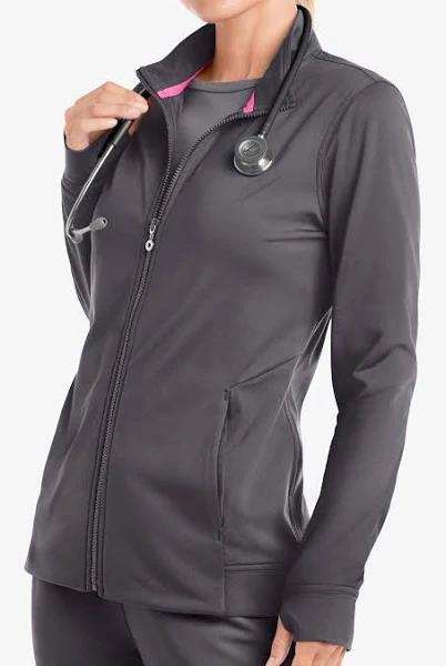 Movement by Butter-Soft Adara Women's 3-Pocket Long Sleeve Zip Front Warm-Up Stretch Scrub Jacket in Graphite Solid | Size 2x Polyester/spandex