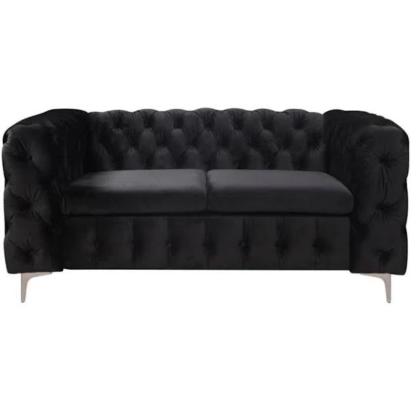 Settee 2-Seater Classic Button Fabric Tufted Lounge Sofa - Black Velvet - AfterPay & zipPay Available