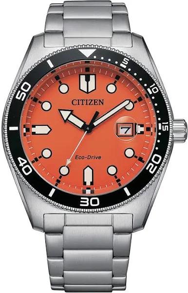 Citizen Orange Dial Silver Strap Watch Model AW1760-81X | Arktastic