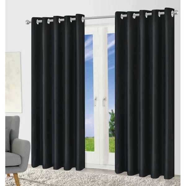 Blackout Eyelet Curtain Pure Fabric Blockout Drapes Room Darkening 6 Colors 140x160cm / Black