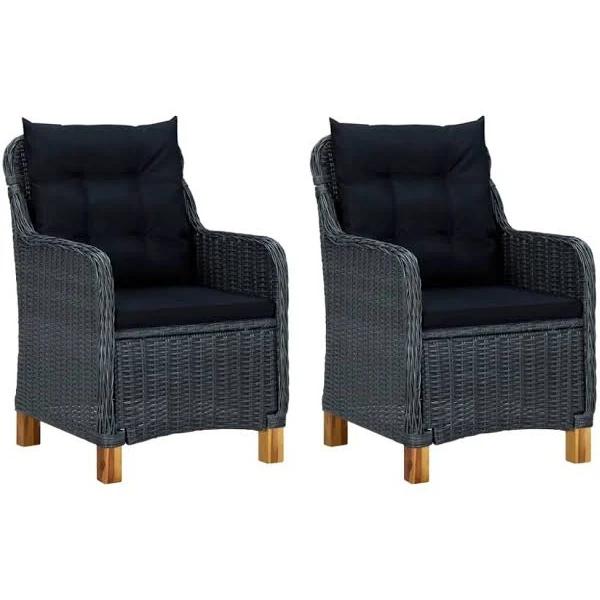 vidaXL Garden Chairs With Cushions 2 Pcs Poly Rattan Dark Grey