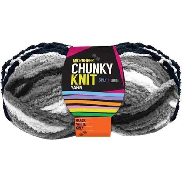 1pce Chunky Knit Yarn 100g - Black, White, Grey - Macrame Cord 3 Ply Microfiber