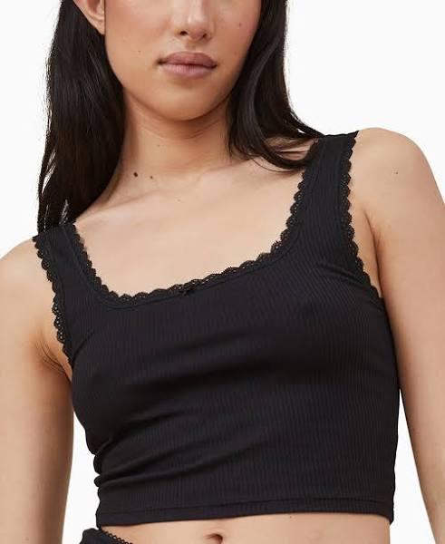 Cotton On Body Rib Lace Tank Black - M