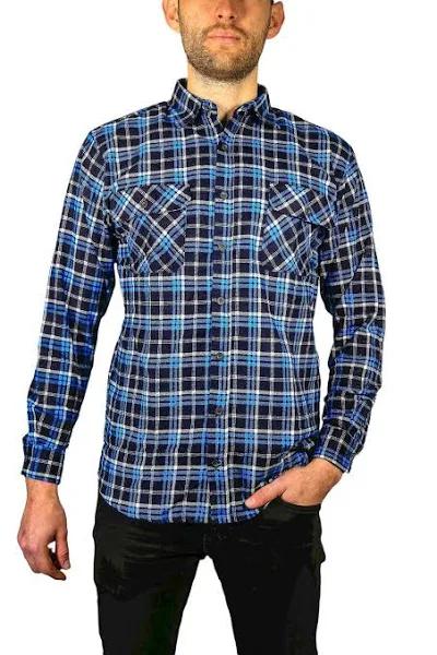 Jacksmith Mens Flannelette Long Sleeve Shirt 100% Cotton Check Authentic Flannel - Full Placket - Turquoise/Black - 3XL