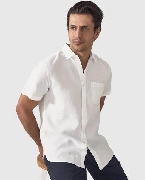 Trenery Regular Fit Linen Short Sleeve Shirt in White XS White AU499787