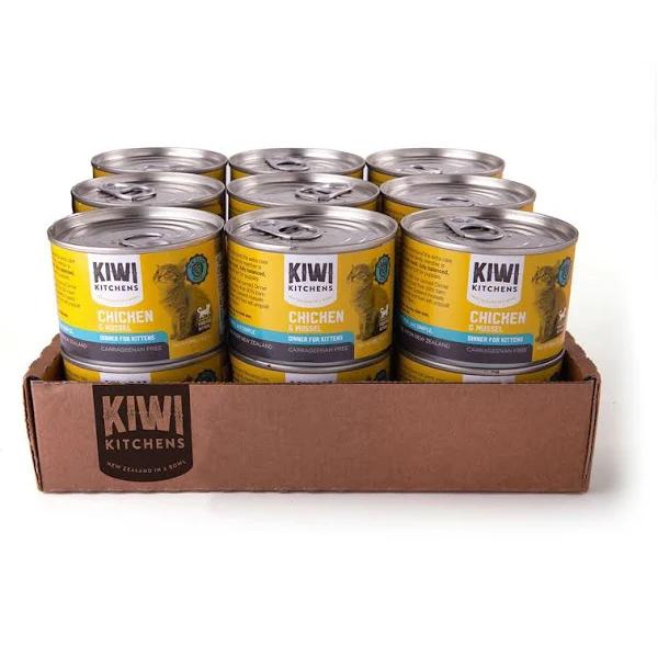 Kiwi Kitchens Canned Kitten Food Chicken & Mussel Dinner | PeekAPaw 170g x 18