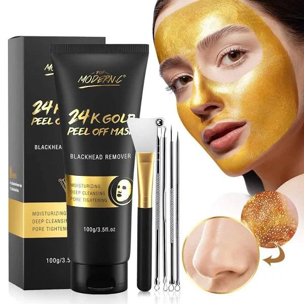 Blackhead Remover Mask, 24K Gold Peel Off Mask, Gold Facial Mask Anti-Aging, Deep Cleansing, Reduces Fine Lines& Wrinkles Great for All Skin, with Bl