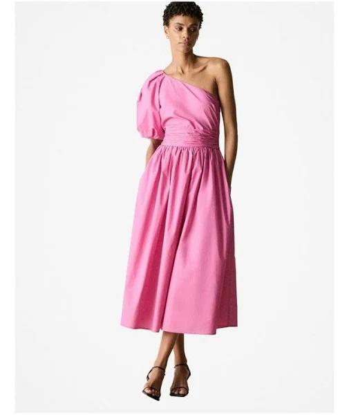 Trenery Cotton Poplin One Shoulder Dress in Brilliant Pink 16