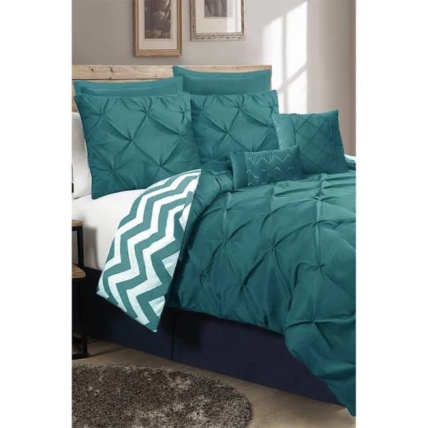 Ramesses 7 Piece Pinch Pleat Comforter Set Teal King