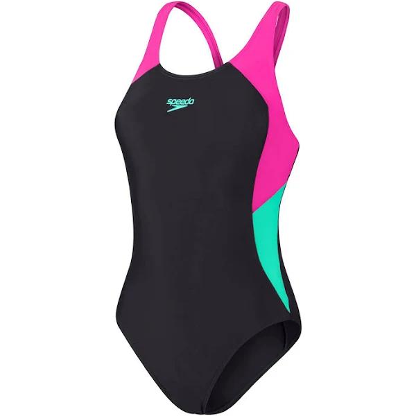 Speedo Colourblock Splice Muscleback Swimsuit Black UK 32 Woman 8-1347515751-32