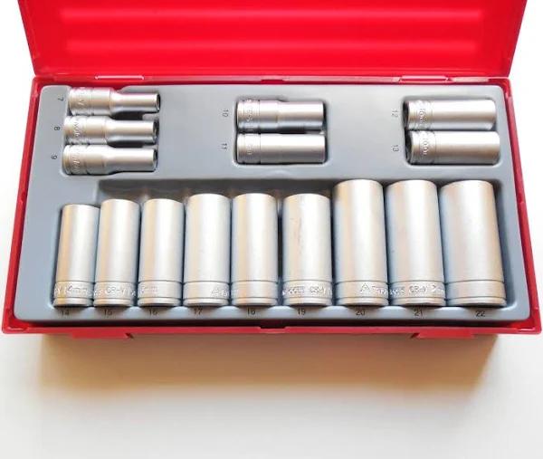 Teng Tools 16 Piece 3/8 Inch Drive Metric Deep Socket Set TT3816