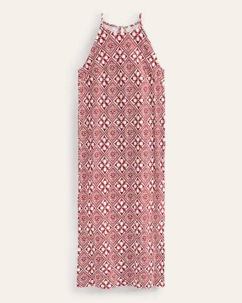 Poinsettia, Block Pome Racer Neck Jersey Midi Dress Women Boden