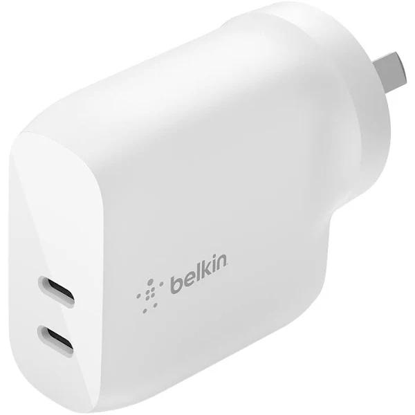 Belkin BoostCharge Dual USB-C 40W PD Wall Charger White