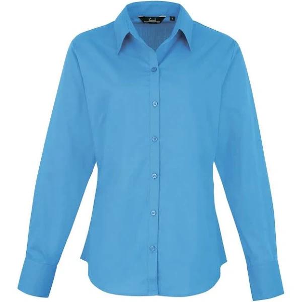 Premier Womens/Ladies Poplin Long Sleeve Blouse / Plain Work Shirt Sapphire 22