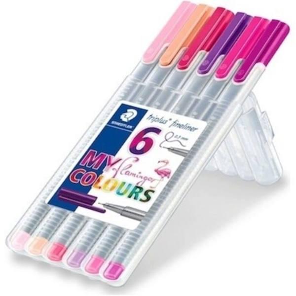 Staedtler 334 SB6CS6 Triplus Fineliner in A Wallet of 6 Assorted Flamingo Colours