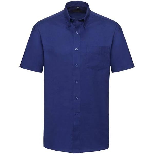 Russell Collection Mens Short Sleeve Easy Care Oxford Shirt Bright Royal 15.5inch