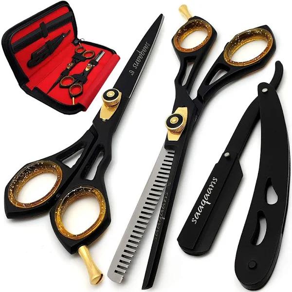 Saaqaans Professional Barber Shears Kit Tools - Hair Cutting Scissors Set For Hairdresser/Hair Salon + Thinning/Texture Hairdressing Haircut Shear