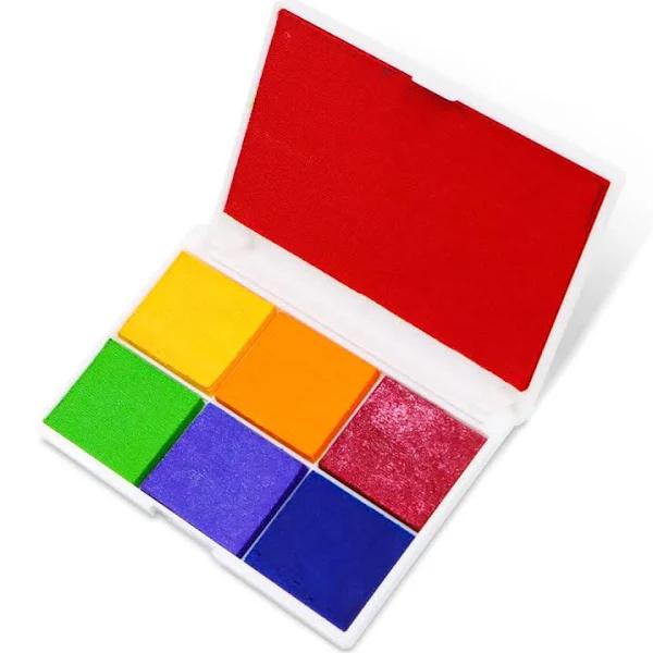 7 Colors Washable Ink Pad in Large and Small Sizes for Stamp, Finger, DIY Craft, Paper and Wood, Multi colored Finger Ink Pad with Glitter, Craft