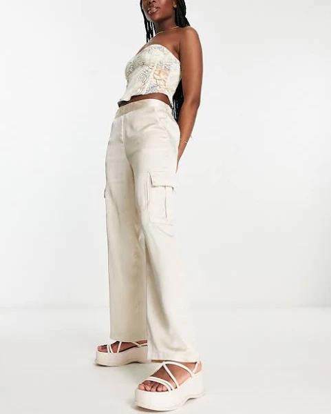 Jdy Straight Leg Satin Cargo Pants in cream-Neutral