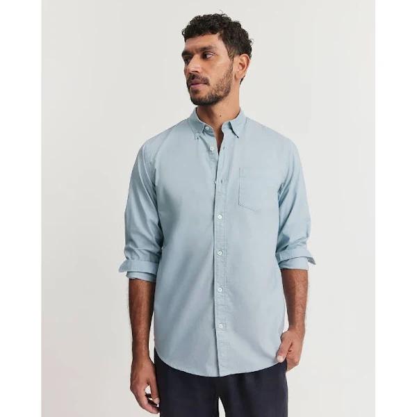 Country Road Regular Fit Washed Oxford Shirt in Cement Blue, Size L