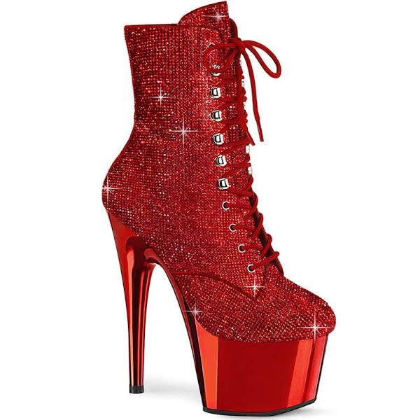 Pleaser ADORE-1020CHRS Red Rhinestone Ankle Boot Size 8