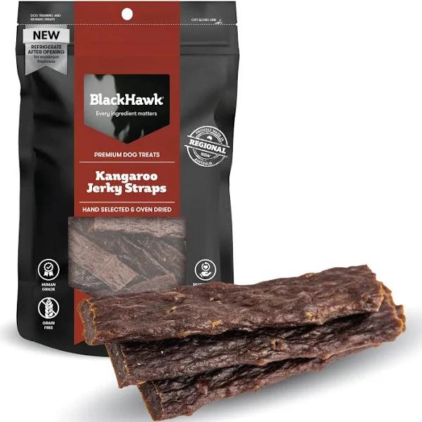 Black Hawk Dog Jerky Treats Kangaroo Straps 100g