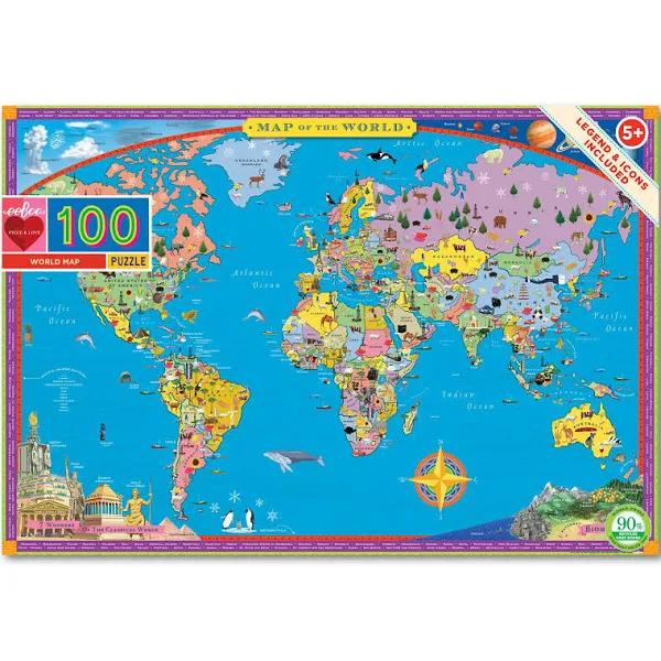 eeBoo World Map 100 Piece Puzzle